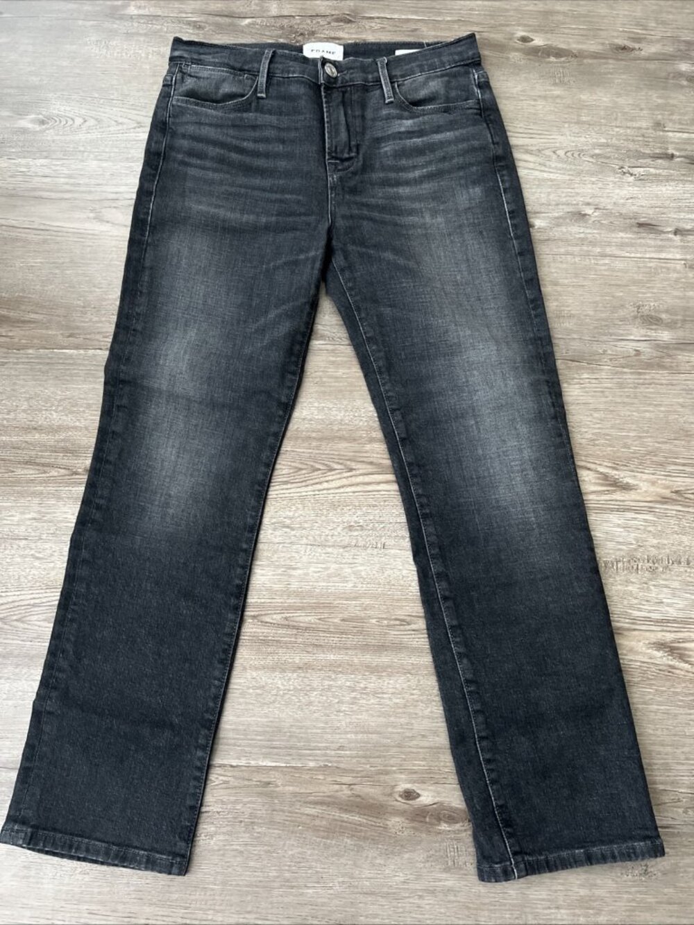 FRAME Le High Straight Jeans Women 26 Black Oak Faded Wash High Rise Organic